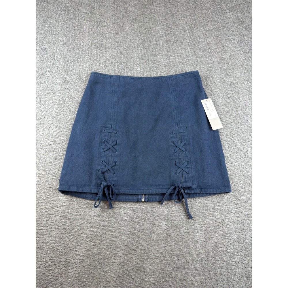 Fourteen & 9th Mini Skirt Women's Size S Navy Blue Lace-Up Front Cotton Twill